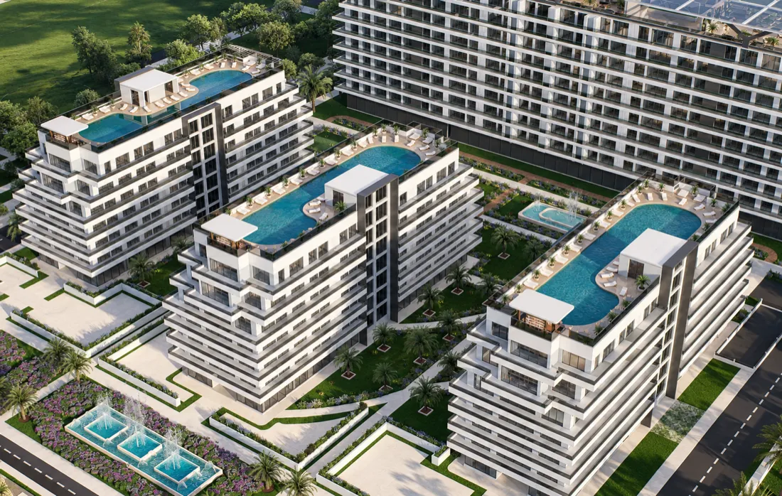 Piscinele de pe terasele ansamblului The Icon Mamaia Nord, văzute de sus