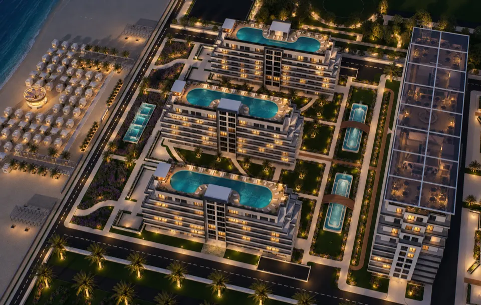 The Icon Mamaia Nord iluminat nocturn pe prima linie la mare, randare noapte perspectiva 41