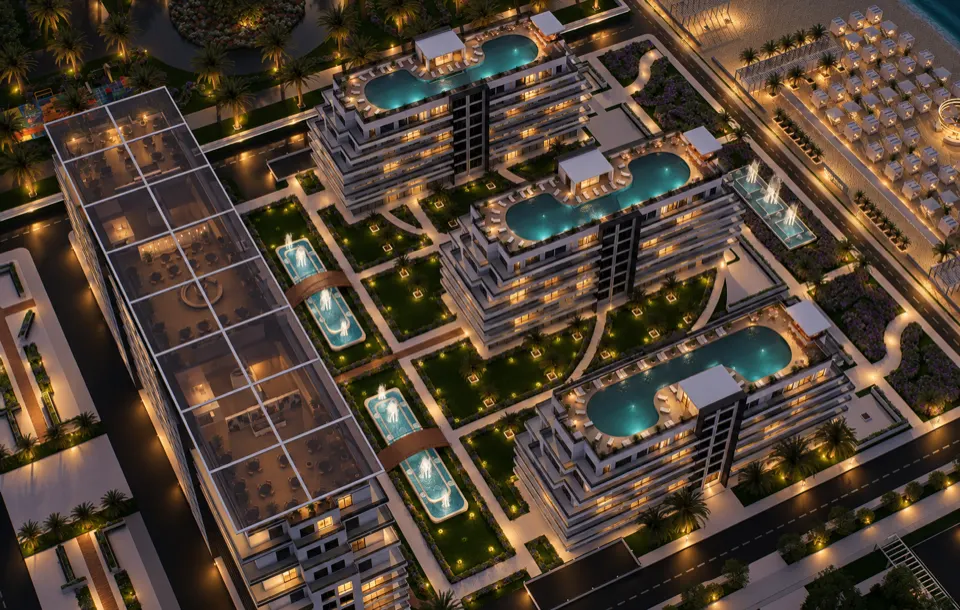 The Icon Mamaia Nord iluminat nocturn pe prima linie la mare, randare noapte perspectiva 42