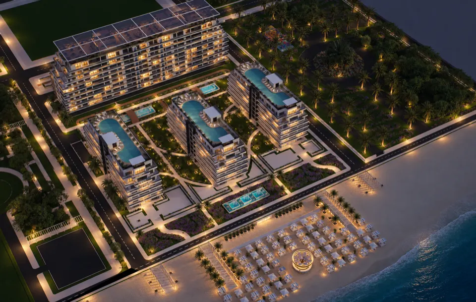 The Icon Mamaia Nord iluminat nocturn pe prima linie la mare, randare noapte perspectiva 43